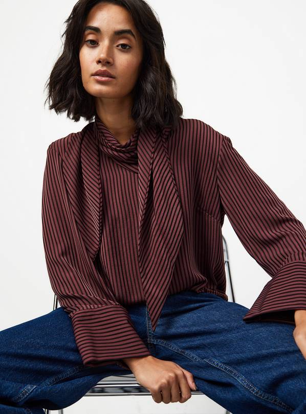 Burgundy Stripe Scarf Blouse 16